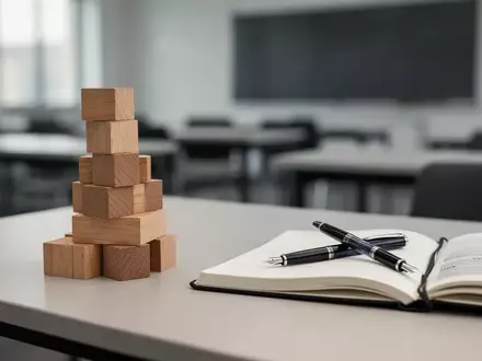 Ein moderner Schreibtisch mit Notizbuch und Füllfederhalter in einem hellen, professionellen Lernumfeld. - Foto: über boerse-global.de