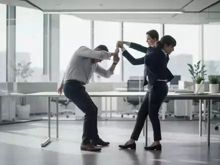 Eine Person im Bürokleidung führt während der Arbeit kurze Bewegungsübungen neben ihrem Schreibtisch aus. - Foto: über boerse-global.de