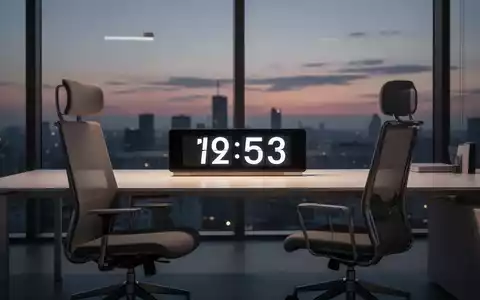 Ein minimalistischer Büroarbeitsplatz mit einer Digitaluhr in der Dämmerung, die das Thema Arbeitszeitgestaltung symbolisiert. - Foto: über boerse-global.de