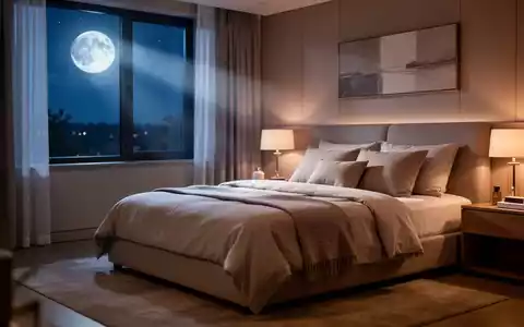 Ein ruhig gestaltetes Schlafzimmer bei Nacht mit sanftem Mondlicht, das eine entspannte und erholsame Atmosphäre vermittelt. - Foto: über boerse-global.de