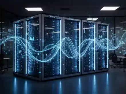 Moderne Server-Racks in einem High-Tech-Finanzrechenzentrum, die digitale Bankensicherheit repräsentieren. - Foto: über boerse-global.de