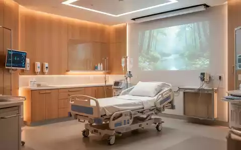 Modernes Patientenzimmer mit beruhigender Naturprojektion an der Wand zur Unterstützung von Demenzpatienten. - Foto: über boerse-global.de