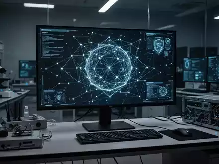 Hochtechnologischer digitaler Forensik-Laborscreen mit komplexem leuchtendem Netzwerkraster und Datenanalysetools. - Foto: über boerse-global.de