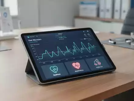 Digitales Tablet mit Gesundheitsdaten und Monitoring-Grafiken in einer modernen medizinischen Praxis. - Foto: über boerse-global.de