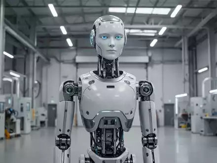 Ein hochmoderner humanoider Roboter in einer industriellen Produktionshalle. - Foto: über boerse-global.de