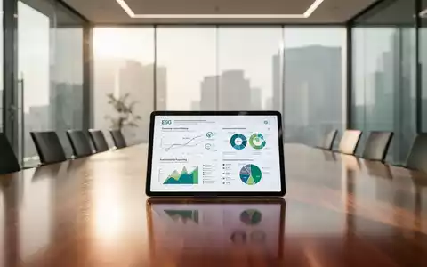 Ein Tablet mit ESG-Datenvisualisierungen auf einem Konferenztisch als Symbol für transparente Nachhaltigkeitsberichterstattung. - Foto: über boerse-global.de