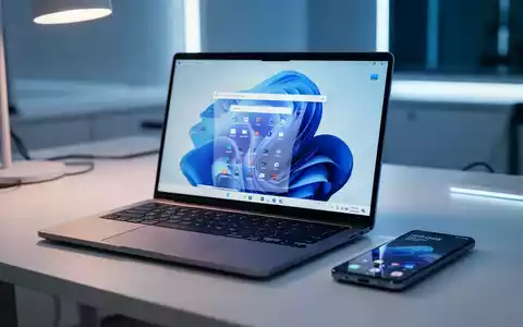 Ein moderner Laptop und ein Smartphone auf einem sauberen Schreibtisch, verbunden für nahtlose Integration zwischen Windows 11 und Android. - Foto: über boerse-global.de