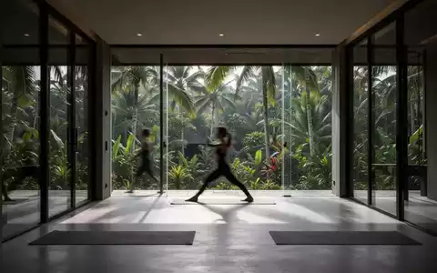 Modernes Yoga-Studio in einer tropischen Umgebung mit Blick auf den Dschungel als Symbol für Wellness-Tourismus. - Foto: über boerse-global.de