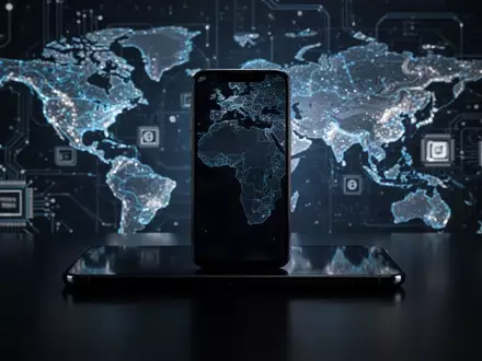 Schlanke Smartphone-Silhouette auf dunkler, reflektierender Fläche, Symbol für Halbleiter-Lieferkettenprobleme. - Foto: über boerse-global.de