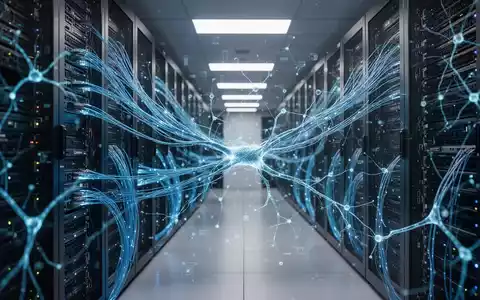 Abstraktes Bild eines modernen Rechenzentrums mit leuchtenden Datenleitungen als Symbol für KI-gestützte Produktivität. - Foto: über boerse-global.de
