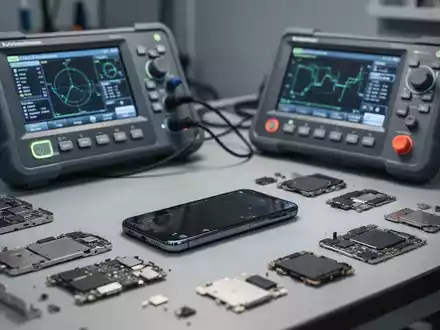 Ein sauberer Werkstatttisch mit zerlegtem Smartphone und Ersatzteilen für professionelle Elektronikreparaturen. - Foto: über boerse-global.de