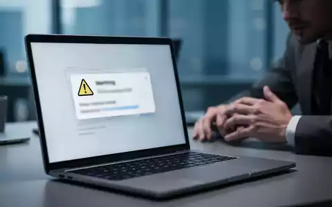 Ein Laptop-Bildschirm mit einer betrügerischen E-Mail-Nachricht in einer dunklen, professionellen Büroumgebung. - Foto: über boerse-global.de