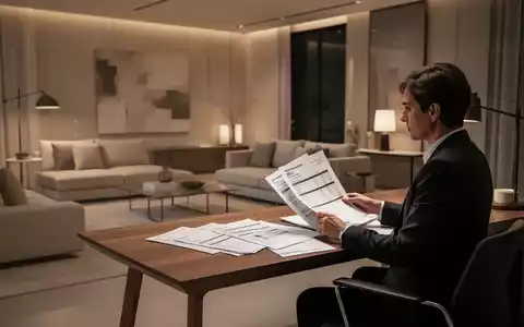 Eine Person prüft an einem Schreibtisch Finanzdokumente und Wohnungsunterlagen in einer modernen Wohnung. - Foto: über boerse-global.de