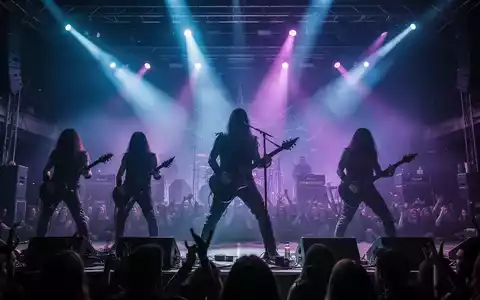 Live-Konzert einer Metal-Band auf einer beleuchteten Bühne vor einem großen Publikum. - Foto: über boerse-global.de