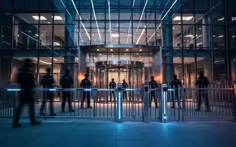 Modernes Bürogebäude eines Rüstungsunternehmens in der Abenddämmerung mit Fokus auf Sicherheit und Schutzmaßnahmen. - Foto: über boerse-global.de