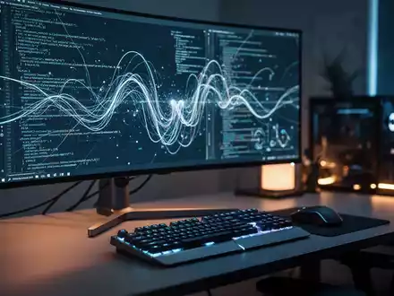 Ein moderner Arbeitsplatz für Softwareentwicklung mit leuchtendem Programmcode auf einem Bildschirm. - Foto: über boerse-global.de