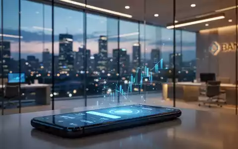 Ein Smartphone mit einer Banking-App im Vordergrund vor einer modernen, beleuchteten Bankfiliale. - Foto: über boerse-global.de