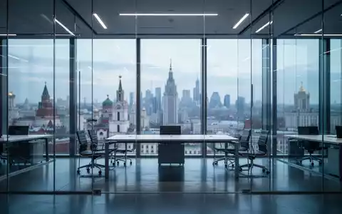 Ein modernes, leeres Großraumbüro in einem Hochhaus mit Blick auf eine Stadtkulisse. - Foto: über boerse-global.de
