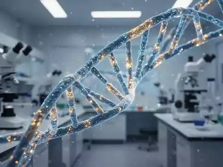 Abstrakte Darstellung einer DNA-Struktur in einem medizinischen Labor als Symbol für epigenetische Altersforschung. - Foto: über boerse-global.de