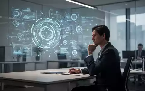 Ein nachdenklicher Mensch an einem modernen Schreibtisch in einem professionellen Büro mit digitaler Lichtprojektion. - Foto: über boerse-global.de