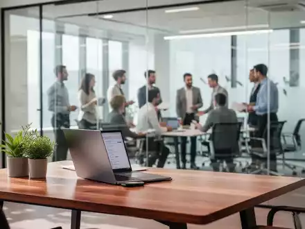 Modernes Büro mit Laptop und Grünpflanze, das eine nachhaltige und leistungsfähige Arbeitsumgebung symbolisiert. - Foto: über boerse-global.de