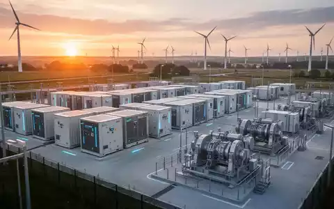Moderne industrielle Energiespeicheranlage bei Sonnenuntergang als Symbol für autarke Stromversorgung. - Foto: über boerse-global.de