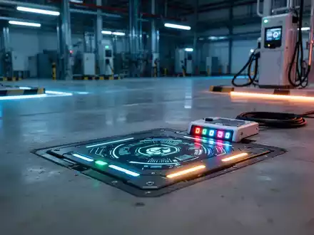 Modernes industrielles Ladesystem für mobile Arbeitsgeräte in einer Fabrikhalle mit Fokus auf Energieeffizienz. - Foto: über boerse-global.de