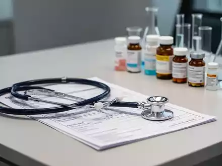 Medizinisches Büro mit Stethoskop und Arzneimittelflaschen auf einem Schreibtisch. - Foto: über boerse-global.de