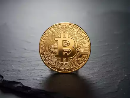 Eine einzelne Bitcoin-Münze auf einer dunklen Schieferoberfläche mit stimmungsvoller Beleuchtung. - Foto: über boerse-global.de