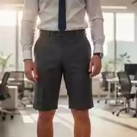 Eine Person in maßgeschneiderten, knielangen Business-Shorts in einem modernen, hellen Büro. - Foto: über boerse-global.de