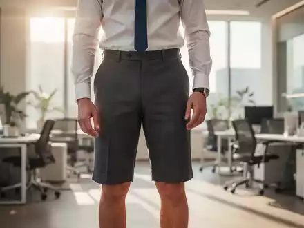 Eine Person in maßgeschneiderten, knielangen Business-Shorts in einem modernen, hellen Büro. - Foto: über boerse-global.de