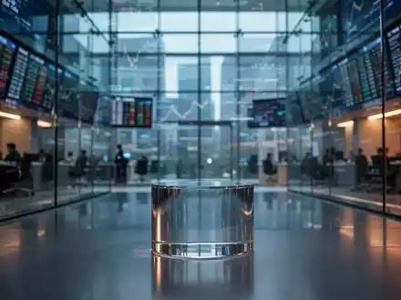 Abstraktes Finanzbild mit digitalen Datenströmen und einer leeren Börsenplattform als Symbol für Marktvolatilität. - Foto: über boerse-global.de