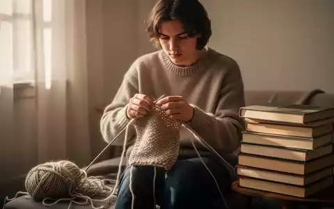 Eine junge Person beim Stricken in einem ruhigen, sonnendurchfluteten Raum als Symbol für digitale Entschleunigung. - Foto: über boerse-global.de