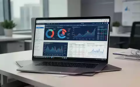 Moderner Büroarbeitsplatz mit Laptop, auf dem Finanzdaten und Buchhaltungssoftware für den Jahresabschluss zu sehen sind. - Foto: über boerse-global.de