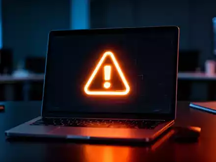 Ein beleuchtetes Laptop-Display mit einem Warnsymbol als Metapher für Cyberkriminalität und Online-Betrug. - Foto: über boerse-global.de
