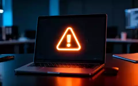 Ein beleuchtetes Laptop-Display mit einem Warnsymbol als Metapher für Cyberkriminalität und Online-Betrug. - Foto: über boerse-global.de