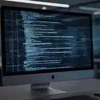 Ein moderner Apple-Computerbildschirm mit abstraktem Programmcode in einer dunklen, professionellen Büroumgebung. - Foto: über boerse-global.de