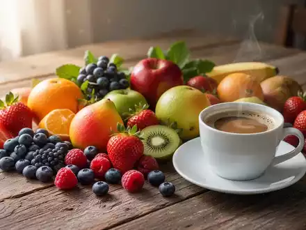 Gesunde Auswahl an frischem Obst, Beeren und Kaffee auf einem Holztisch als Symbol für präventive Ernährung. - Foto: über boerse-global.de