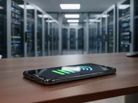 Ein Smartphone liegt auf einem Schreibtisch, mit deutlich sichtbarem Signalstärke-Indikator auf dem Bildschirm. - Foto: über boerse-global.de
