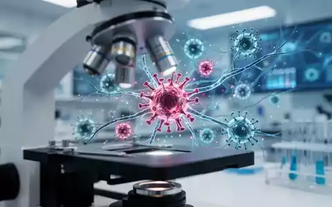 Digitale Visualisierung von Virusstrukturen, die mit menschlichen Nervenzellen interagieren, in einem medizinischen Labor. - Foto: über boerse-global.de