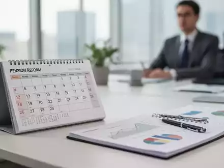 Ein Schreibtisch mit Notizen und Kalender in einem modernen Büro als Symbol für die Debatte um Rentenreformen. - Foto: über boerse-global.de