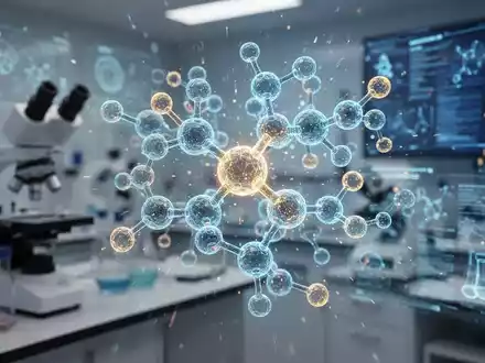 Digitale Visualisierung einer komplexen Molekülstruktur in einem modernen Forschungslabor zur medizinischen Wirkstoffanalyse. - Foto: über boerse-global.de