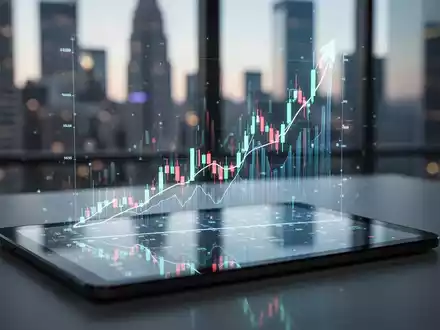 Ein digitaler Aktienchart auf einem Tablet, der einen starken Kursanstieg vor einem verschwommenen Finanzhintergrund zeigt. - Foto: über boerse-global.de