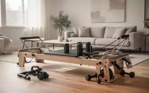 Fitnessgeräte und ein Reformer Board in einem hellen, modernen Wohnzimmer als Symbol für Heimtraining. - Foto: über boerse-global.de