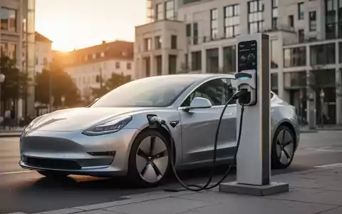 Modernes Elektroauto an einer öffentlichen Ladestation in einer deutschen Stadt bei Sonnenuntergang. - Foto: über boerse-global.de