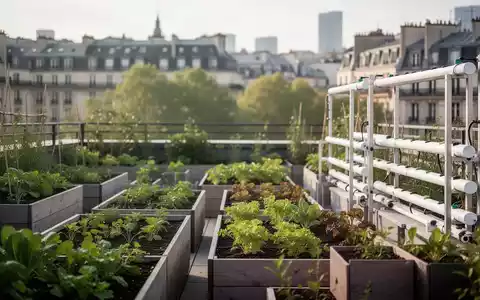 Moderne Dachfarm mit Hochbeeten und hydroponischen Systemen in einer städtischen Umgebung. - Foto: über boerse-global.de