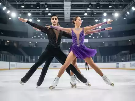 Ein Rollkunstlauf-Paar bei einer synchronen Übung in einer modernen Sporthalle. - Foto: über boerse-global.de