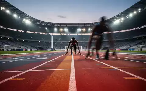 Nahaufnahme einer modernen Leichtathletik-Bahn in einem beleuchteten Stadion bei Dämmerung. - Foto: über boerse-global.de