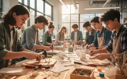Junge Menschen arbeiten gemeinsam in einer hellen Werkstatt an einem kreativen Projekt. - Foto: über boerse-global.de