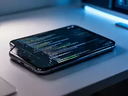 Ein Smartphone-Bildschirm mit Zeilen von Sicherheitscode in einer hochtechnologischen, professionellen Umgebung. - Foto: über boerse-global.de